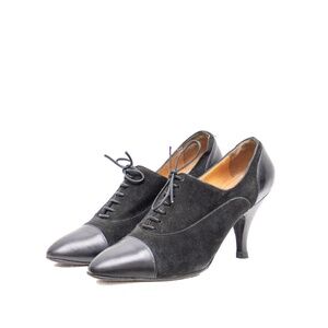 Hermès‎ Derby Black Suede & Leather Lace-Up Heels — Size 35.5 EU / 5.5 US / 3 U